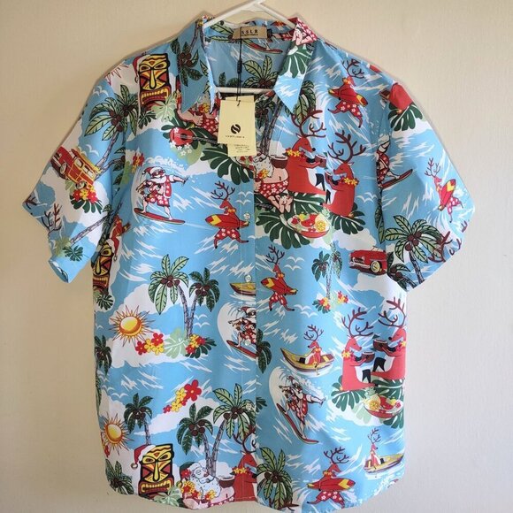 SSLR Holiday Tiki Bar Santa & Reindeer Tropical Shirt Women's 2XL  NWT - Picture 1 of 8